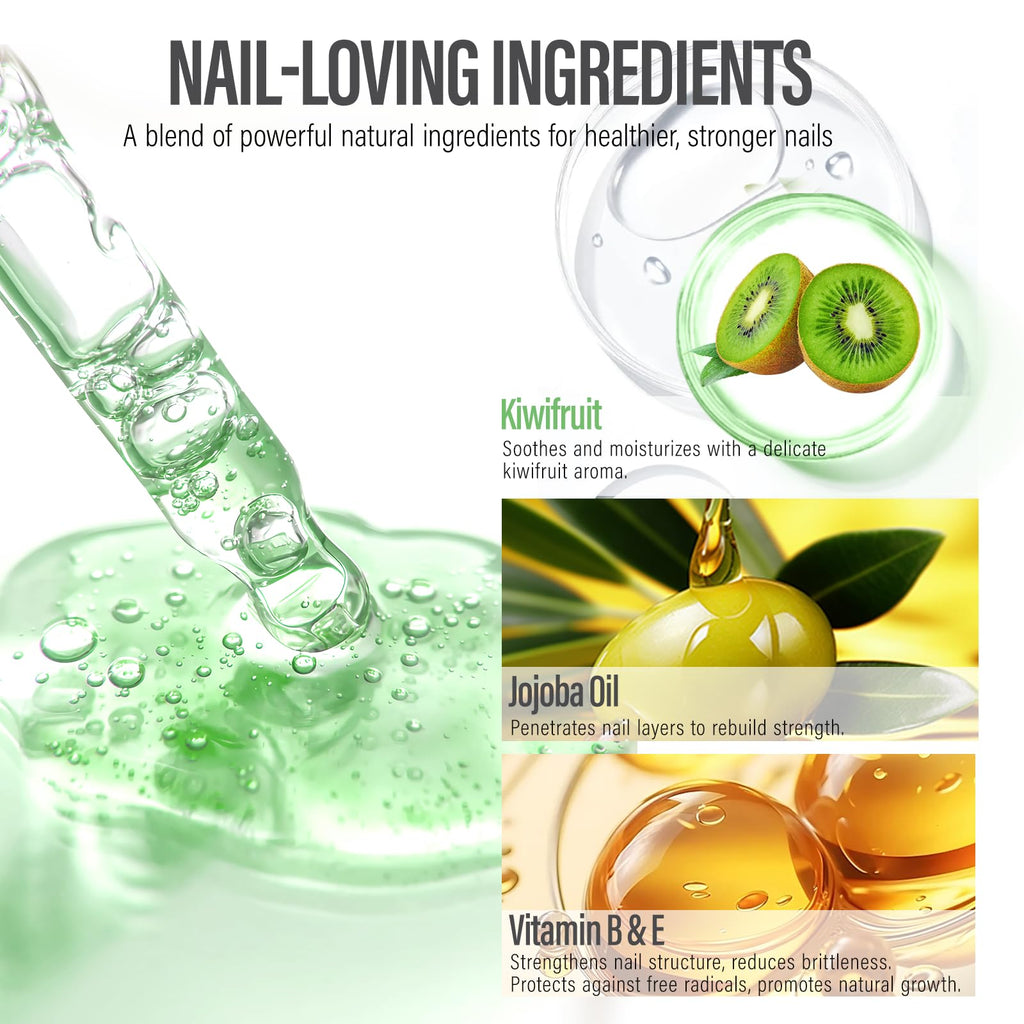 CHUCHU Vegan Cuticle Oil for Nail: Kiwi Scent Natural Vitamin B & E Nail Oil - Hydrates Moisturizes Repairs for Nails Damage Dry Cuticle 0.51 Fl Oz