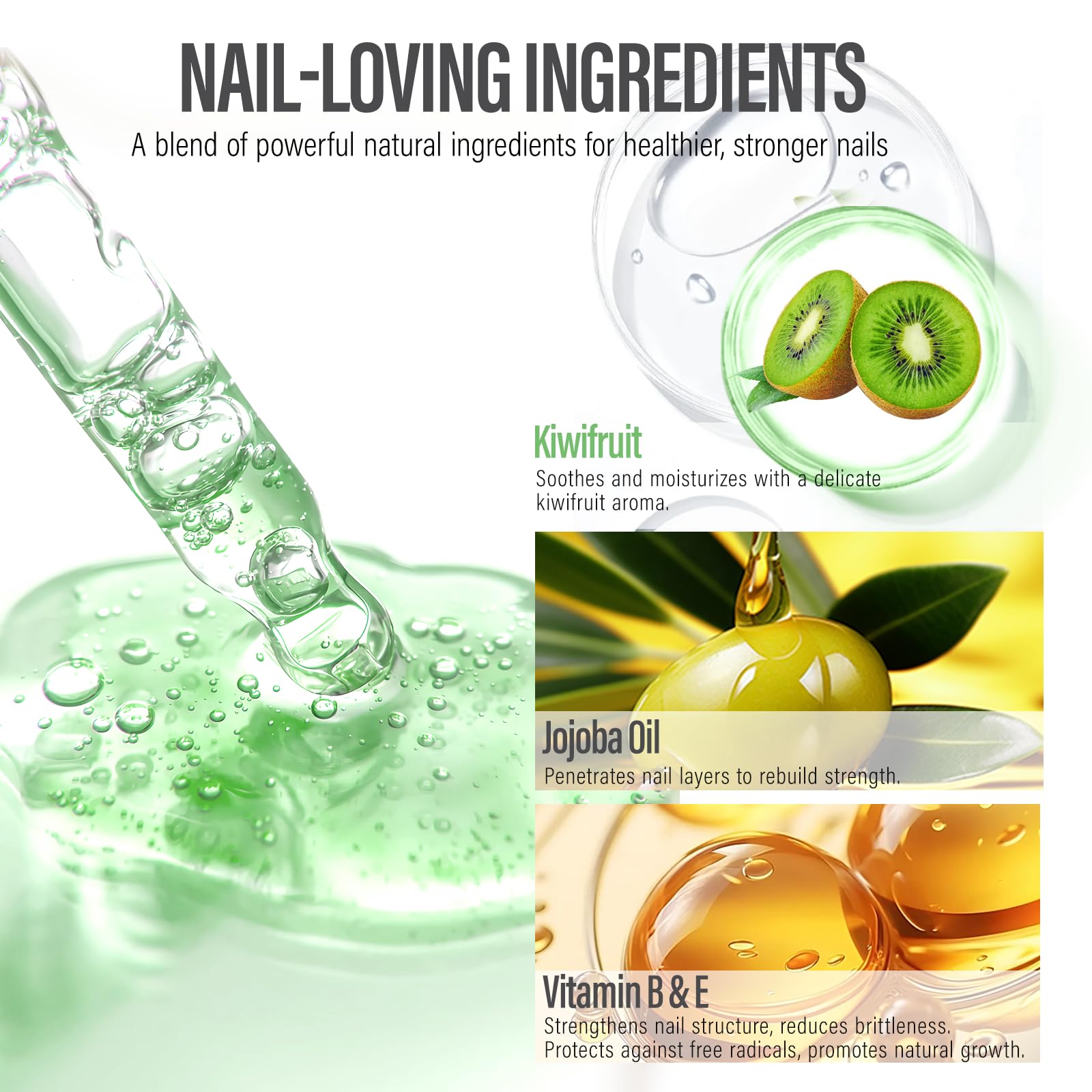 CHUCHU Vegan Cuticle Oil for Nail: Kiwi Scent Natural Vitamin B & E Nail Oil - Hydrates Moisturizes Repairs for Nails Damage Dry Cuticle 0.51 Fl Oz
