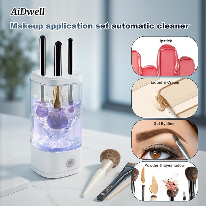 AiDwell 3 IN 1 Automatic Electric Makeup Brush Cleaner Machine With Dryer
