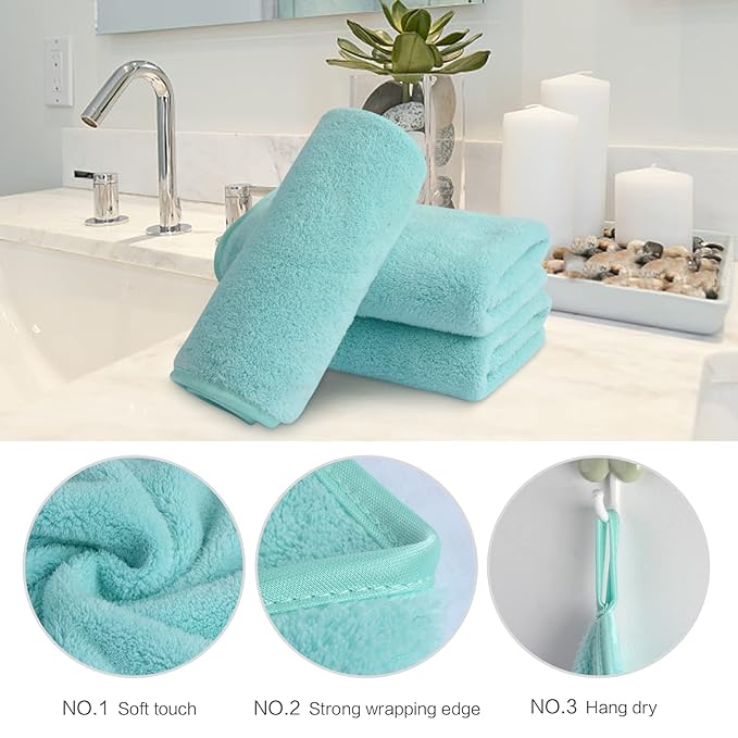 SINLAND Absorbent Coral Velvet Washcloth Ultra Soft Microfiber Face Towels 12 x 12 inch Multi-Purpose Face Cloths for Household and Sport
