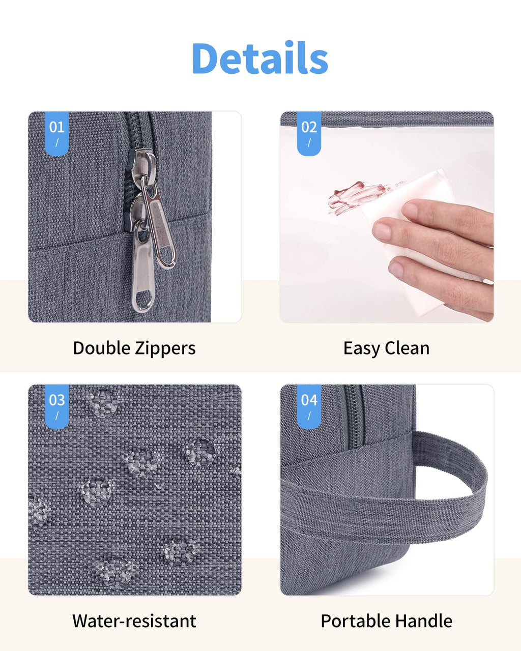 Narwey Clear Travel Toiletry Bags for Traveling Toiletries Men Women, Clear Makeup Bag Cosmetic Bag with Zipper, Make Up Pouch Organizer Bag with Handle, Skincare Beach Snack Medicine Bag, Grey