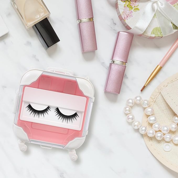Housoutil False Eyelash Storage Case Pink Eyelash Organizer Compact Packing Box for Travel and Household Use