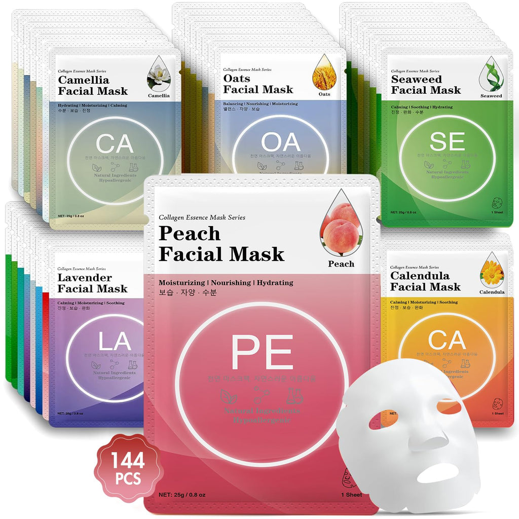 144 Pack Bulk Sheet Face Masks Skincare, Facial Masks for Most Skin Types