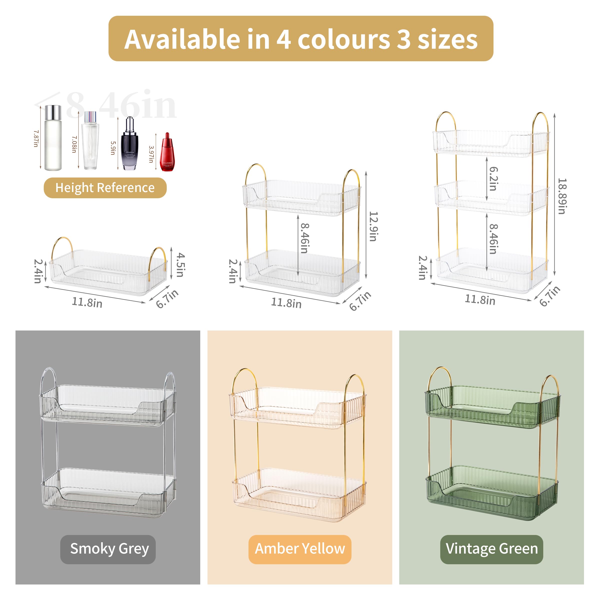 Akinbas 2 Tier Bathroom Organizer Countertop Makeup Perfume Tray Skincare Organizer for Bathroom Dresser Vanity (White)