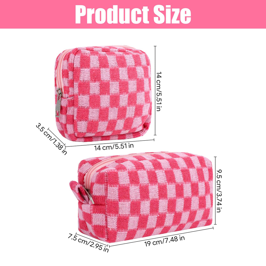2 Pcs Sanitary Napkin Storage Bag, Zipper Checkered Sanitary Pouch Period Bags, Portable Tampon Pad Pouch Pad Bag for Women Travel Daily, Reusable Period Bag for Teen Girls for School Women Pink