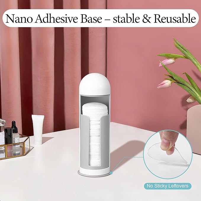 bodkar Cosmetic Cotton Pad Rounds Holder with Rotating Lid, Dust Proof Cotton Pads Dispenser Modern White Plastic Organizer Storage
