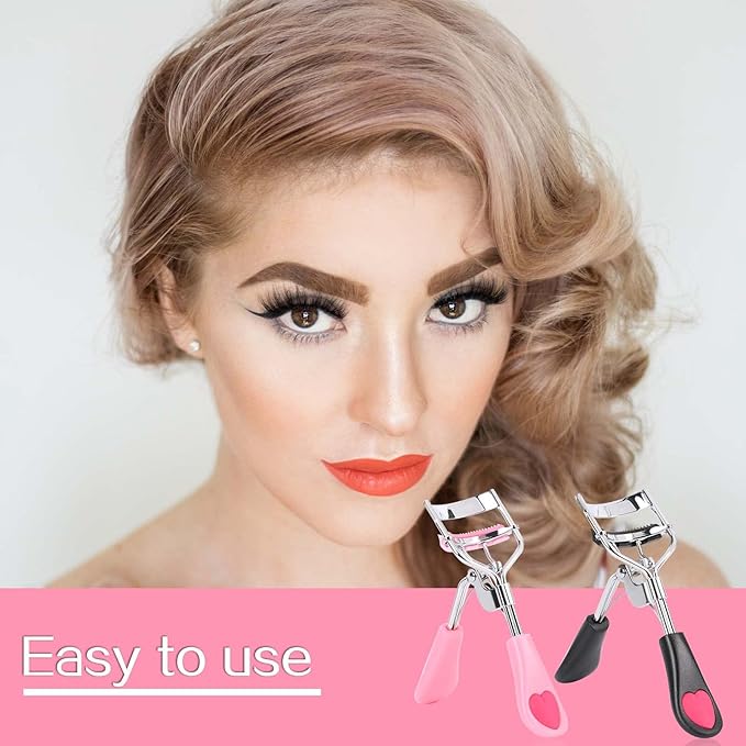 Eyelash Curlers with Comb,2 Pcs Eye Lash Curler Lash Tool Built in Comb Mini Makeup Lash Separator Tool Portable False Eyelashes Accessory (Black & Pink)