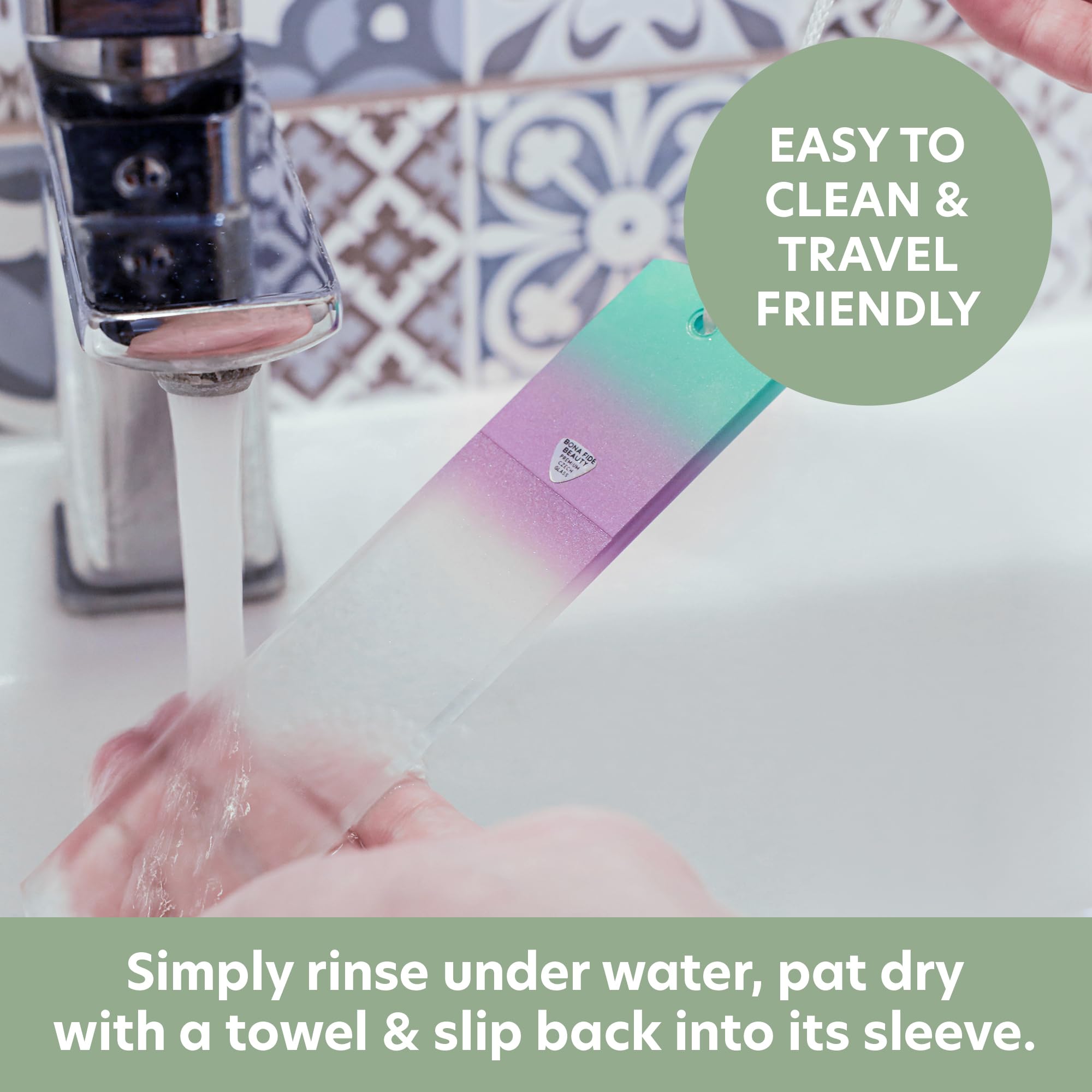 Bona Fide Beauty Czech Glass Foot Callus Remover with Sleeve, Sea Spritz