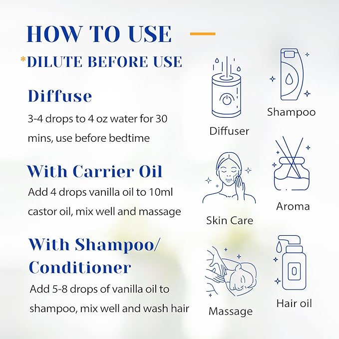 HIQILI Vanilla Essential Oil for Skin, Diffuser, Perfume, Home Scents