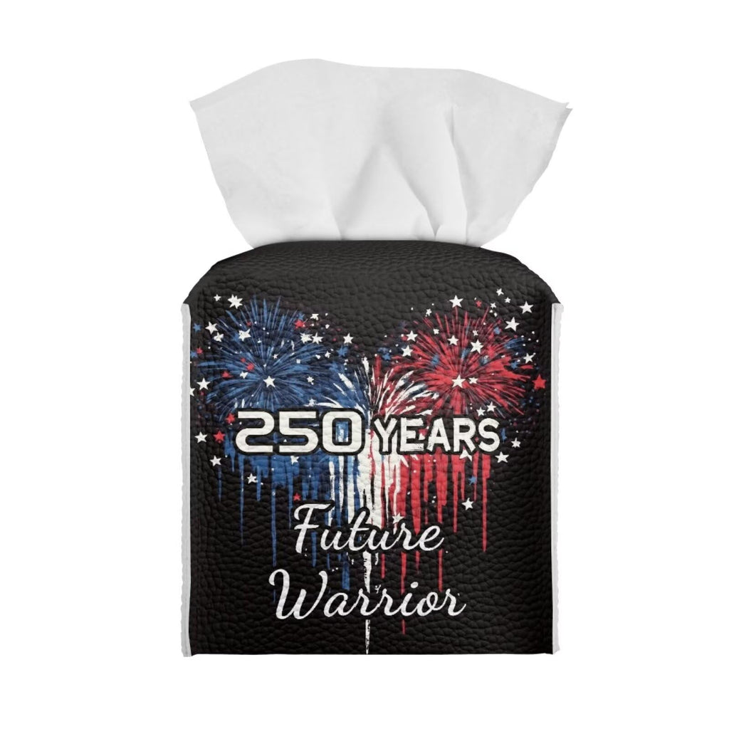 Pzuqiu 250 Years Liberty Tissue Box Holder Square PU Leather Tissue Organizer Case with Metal Button Waterproof Napkin Holder for Home Office Car Automotive Decor