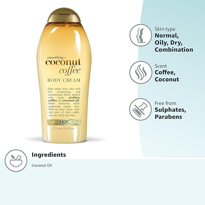 OGX Smoothing + Coconut Coffee Body Cream 19.5 oz, (Pack of 2)