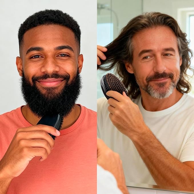 BilaliyMil 4.3 IN Natural Boar Bristle Beard Brush for Men, Premium Wooden Handle with Boar Bristles - Pocket Travel Mustache Grooming Tool for Husband & Father
