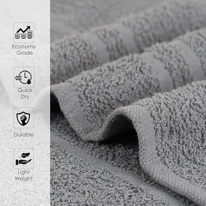 STF Linen Hand Towels - Pack of 40, 16 x 27 Inches, 100% Cotton, Grey, Highly Absorbable, Facial, Gym, Hair, Face Towels
