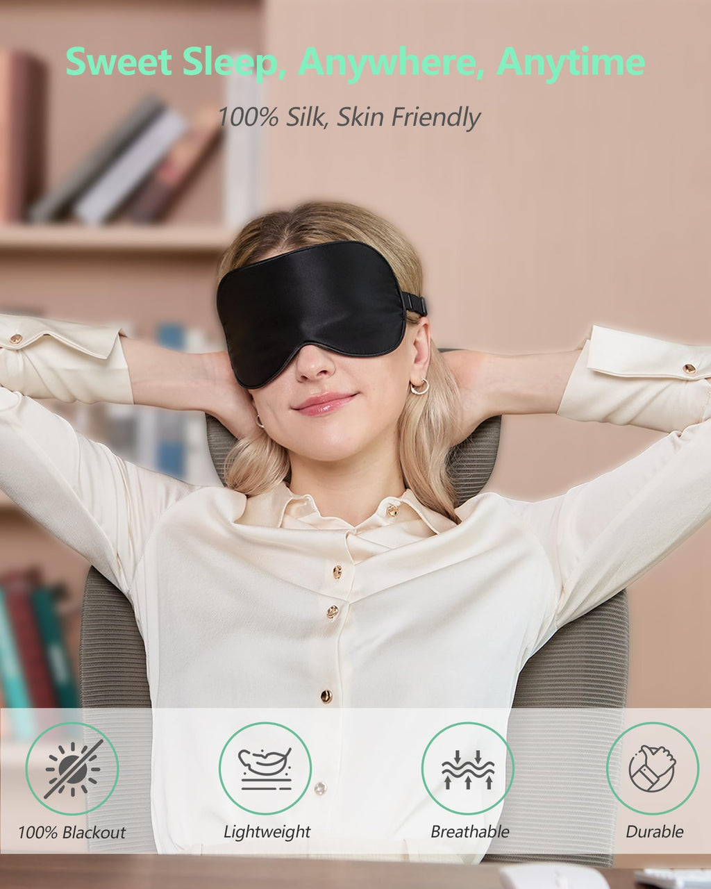BeeVines 100% Real Mulberry Silk 2 Pack Sleep Mask, Pure Silk Eye Masks with Adjustable Strap for Sleeping, Block Light Eye Shade Cover, Reduces Puffy Eyes Traveling Gifts(Black & Galaxy Grey)