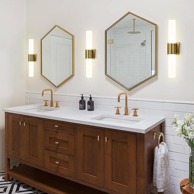 Kalium Modern 21" Bathroom Vanity Wall Sconce, Frosted Glass, Gold