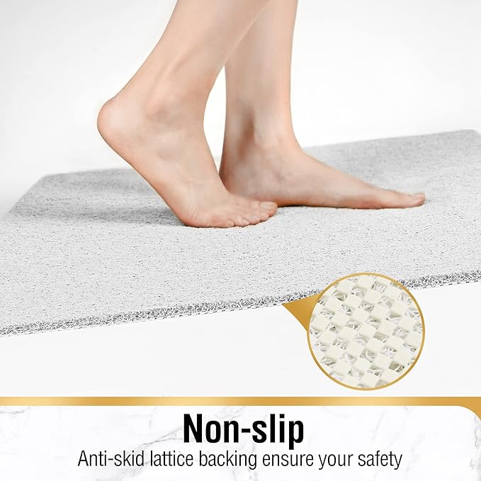 HITSLAM Shower mat Non Slip, 24 x 32 Inch Bathtub Mat Non Slip with Drain, Soft PVC Loofah Shower Bath Mat for Tub, Quick Drying Bathroom Shower Mat, White