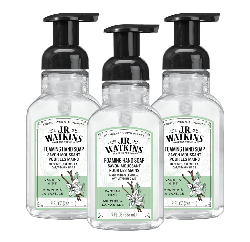 J.R. Watkins Foam Hand Soap Dispenser 3 Pack, Vanilla Mint, 9 fl oz