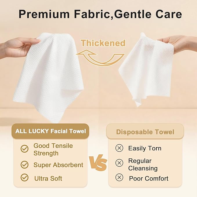 Face Towels, XL Facial Dry Towels 10x12 Inch, Biodegradable Disposable Face Wipes for Makeup Remover, Skincare & Face Cleansing, Lint-Free (100 Count)
