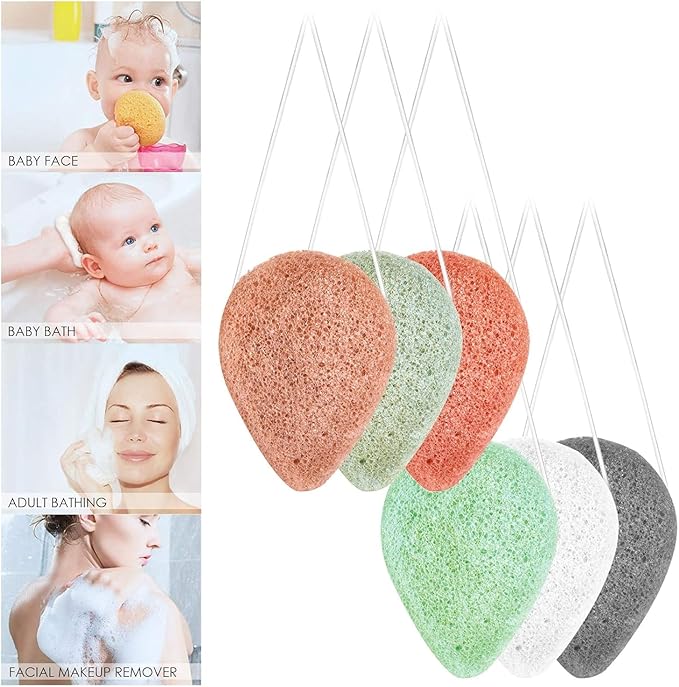 6 Pack Natural Konjac Facial Sponges, findTop 6 Colors Konjac Facial Sponges for Gentle Face Cleansing and Exfoliation