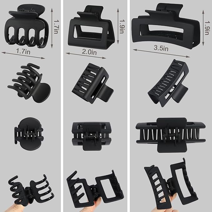 SMKSL 3 Styles Hair Clips for Women Small Medium Big Claw Clips for Thin Thick Hair 12 Pcs Hair Claw Clips Hair Clips Combination Hair Accessories for Women (Black)