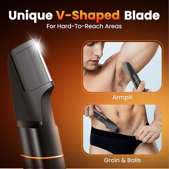 MAXGROOM Manscape Body Hair Trimmer for Men, Waterproof Pubic, Groin & Ball Shaver, No-Nick Mens Electric Grooming Kit with LED Display, USB Rechargeable, Adjustable Guide Comb