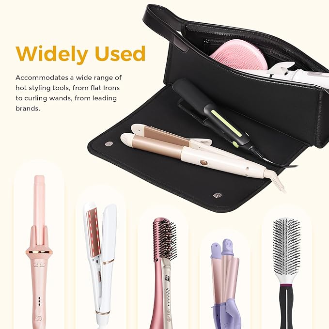 Hair Tools Travel Bag and Heat Resistant Mat, 2 in 1 Portable Organizer Hair Travel Case for Curling Iron, Hair Straightener, Flat Irons, PU Hangable Handle, Neoprene (Elegant Black)