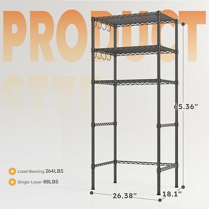 REIBII 3 Tier Mini Fridge Shelf with Storage for Dorm Adjustable Shelving Metal Storage Shelves Rack Mini Fridge and Microwave Stand for College Rooms Kitchen, Office, 65.36Hx18.1Dx26.38W, Black