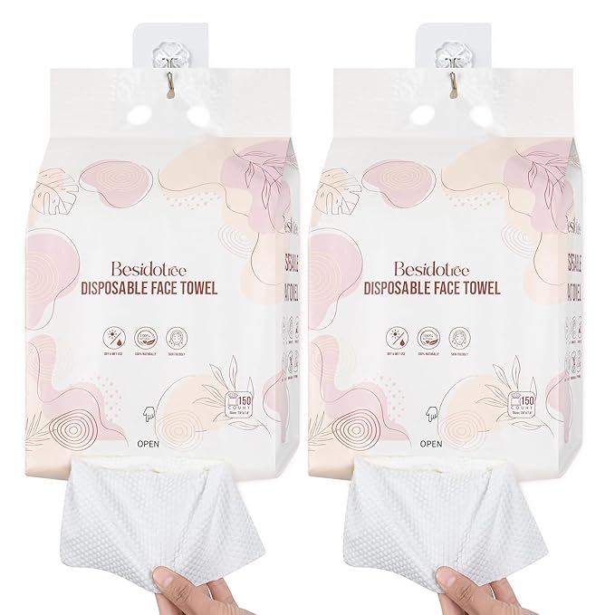 Disposable Face Towels 300 Count, Soft Facial Dry Towels, Hanging Bag