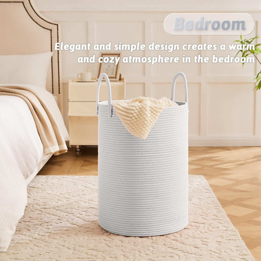 Artfeel Laundry Basket,Woven Cotton Rope Laundry Hamper,60L for Decorative Storage of Dirty Clothes,Toys and Blankets in Bathroom,Baby Room and Living Room