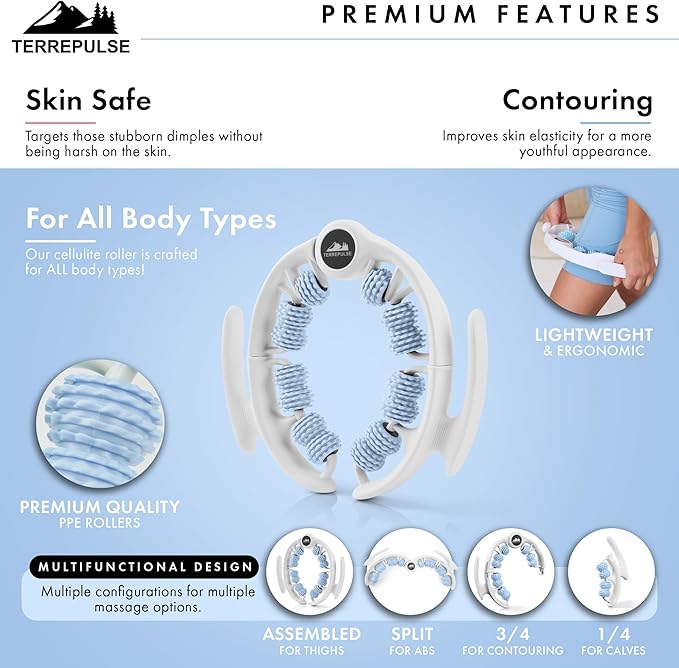 Terrepulse Anti Cellulite Roller & Lymphatic Drainage Massager | Deep Tissue Fascia Blaster & Muscle Roller | Tool for Sore Arms, Legs, Shoulders, Stomach & Buttocks (Blue)