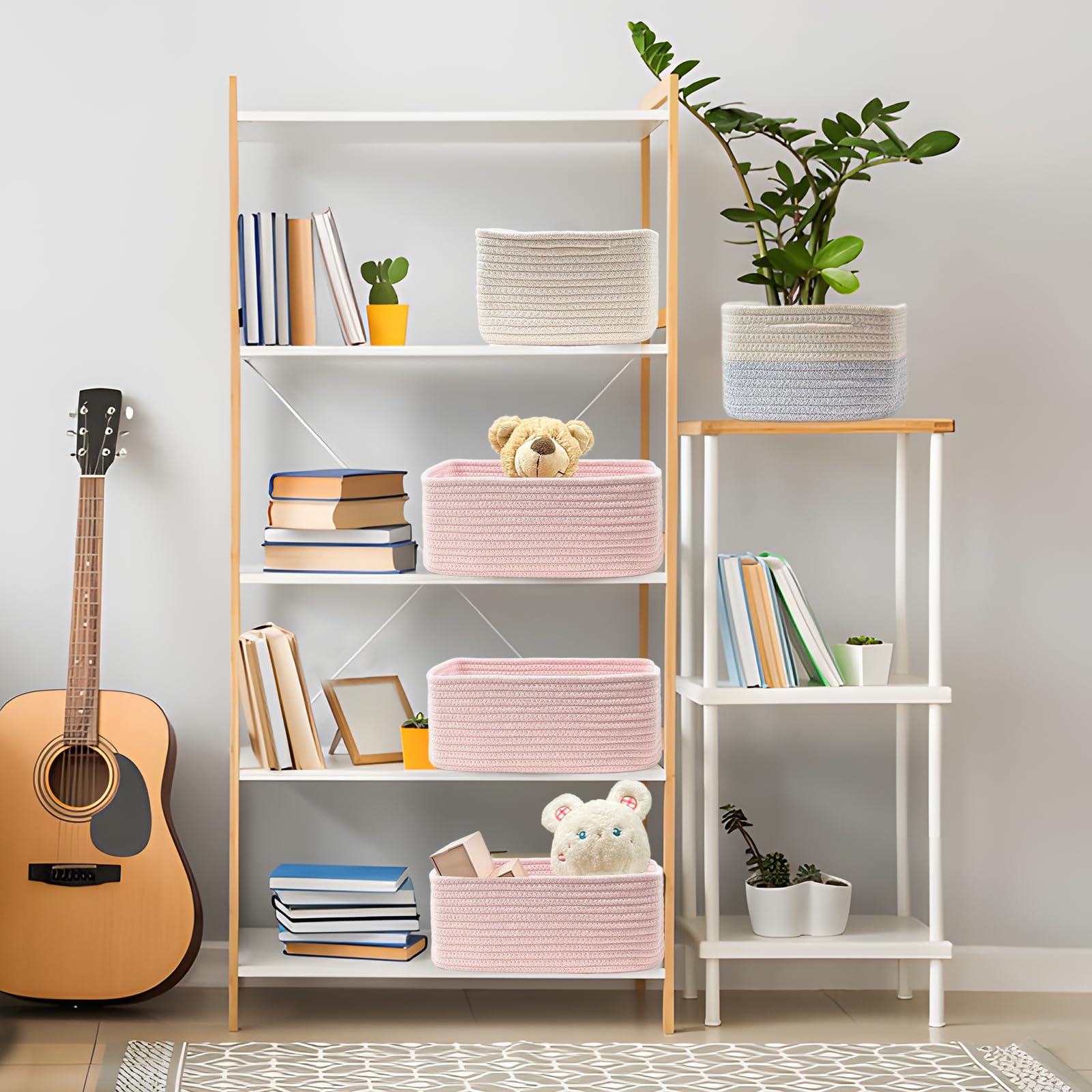 COMFY-HOMI 11.5"x7.5"x4.7" Storage Baskets for Organizing | Cotton Rope Woven Basket | Toy Storage Bin Box | Basket for Shelves, Closet Organizer Bin, Decorative Closet Shelf, 1 Pack