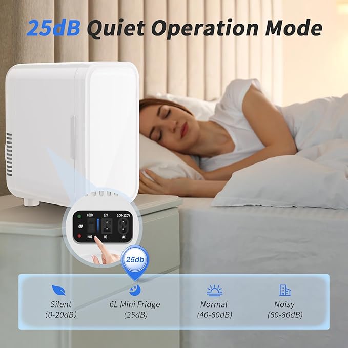YASHE Mini Fridge, 6 Liter/8 Can 110V AC/DC Portable Thermoelectric Cooler Refrigerators for Bedroom, Personal Skin Care Fridge for Cosmetics, Drink, Milk, Office, Dorm Room and Car, White