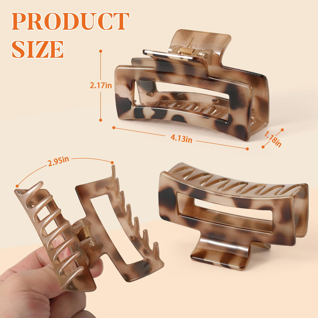 Auseibeely 6 Pack 4.1 Inch Large Claw Clips for Thick Hair, Big Tortoise Shell Claw Clip for women, Square Hair Clips for Thick/Long/Curly Hair, Strong Hold Non-slip Baseball Jaw Clip Accessories