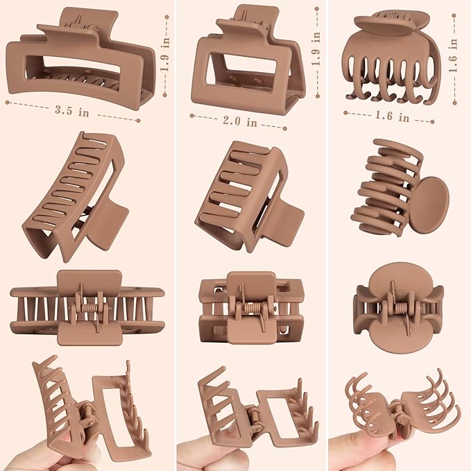 12 Pcs Hair Clips for Women 3 Styles Small Medium Large Claw Clips for Thin Thick Hair, Strong Hold Non-Slip Matte Hair Accessories
