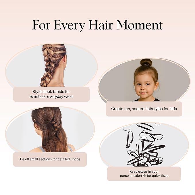 Kitsch Hair Ties No Damage for Kids, Teens and Women - Rubber Bands for Hair Styling | No Snag Hair Elastics | Daily Hair Accessories - 500pcs (Black)