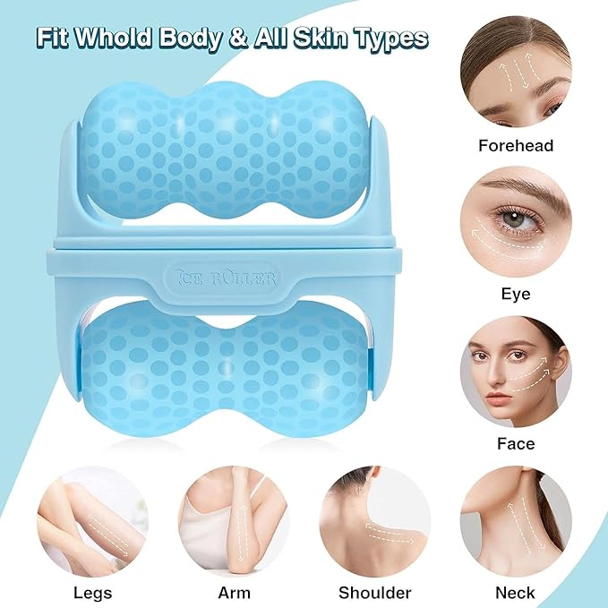 OPENDGO Ice Roller for Face Eyes Body,Cold Facial Ice Roller Massager for Eye Puffiness, Migraine, Pain Relief, Minor Injury, Facial Skin Care Products,2 in 1 Ice Face Roller Cold Therapy Tools