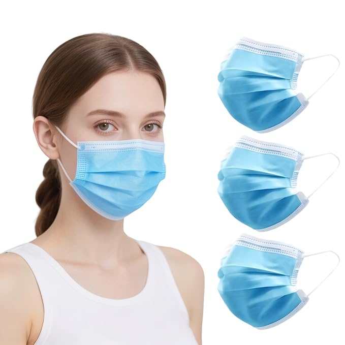 LEMENT 125 Pcs Blue Disposable Face Masks, 3 Ply Face Mask Elastic Earloops for Adults, Disposable Blue Mask for Indoor Outdoor