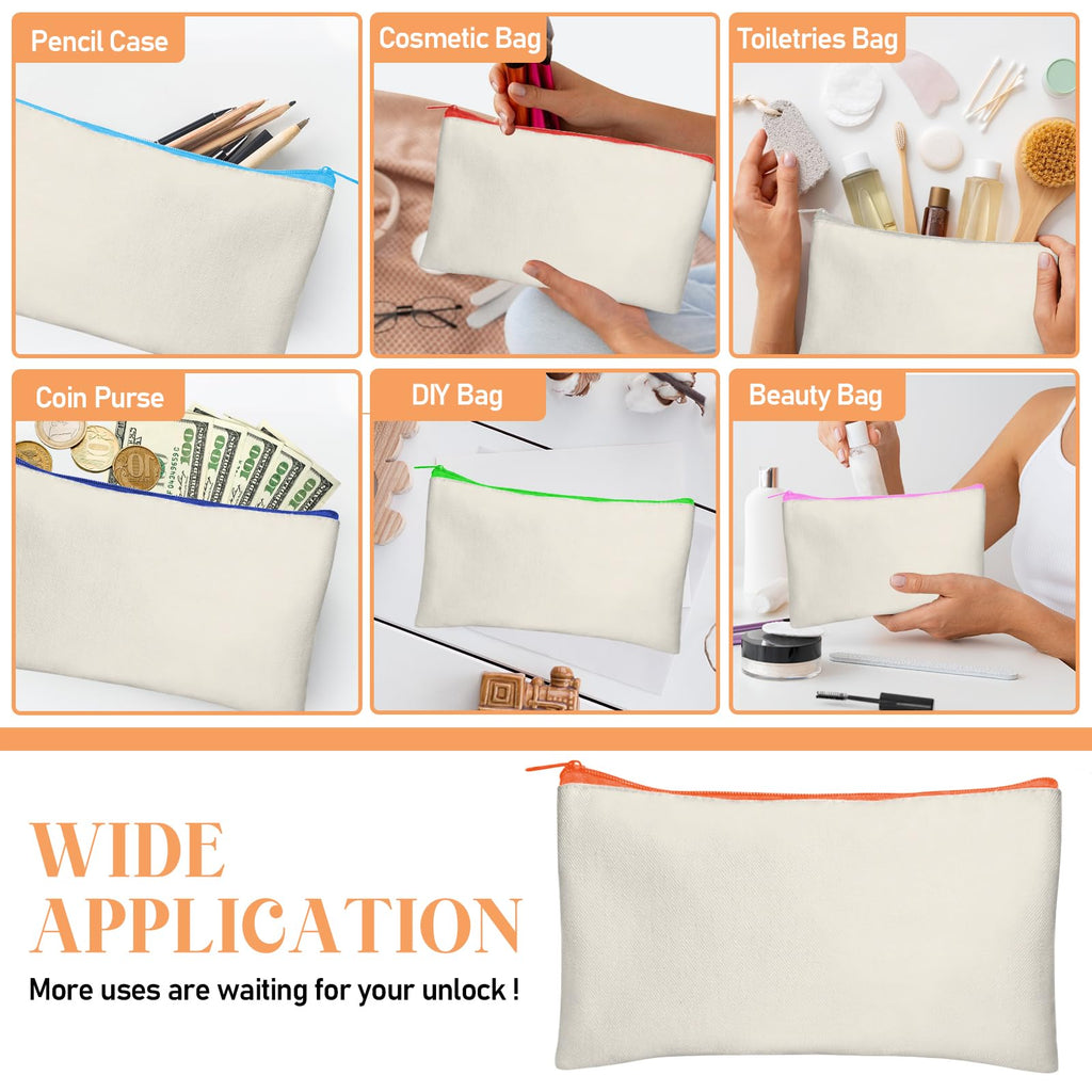Legigo 20 Pack Blank Canvas Bag Zipper Pouch Makeup Bags Bulk, Color