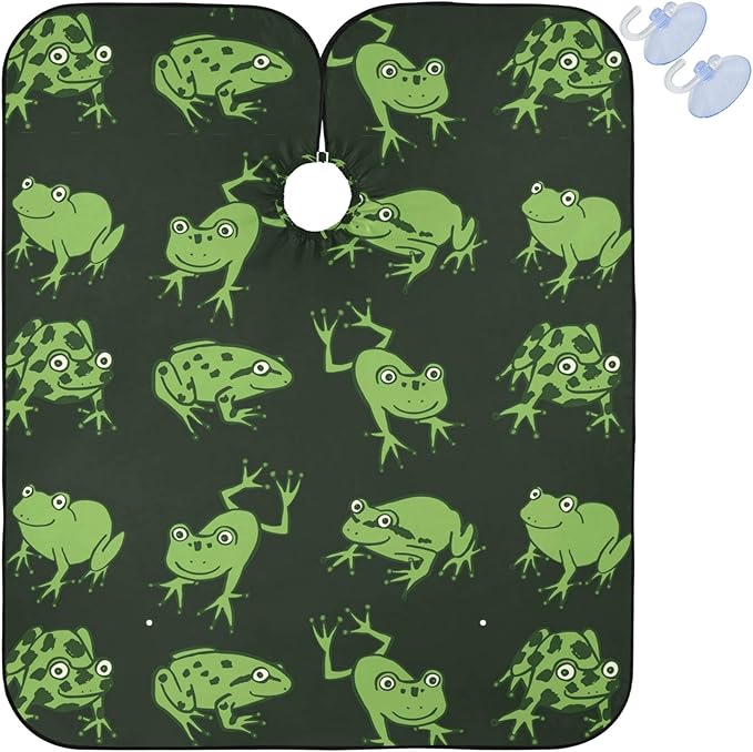 visesunny Barber Cape Funny Frog Animal Pattern Polyester Hair Cutting Salon Cape Apron Anti-Static Haircut Water-Resistant Shaving Cloth Beard Shaving Bib Hairdressing Cape