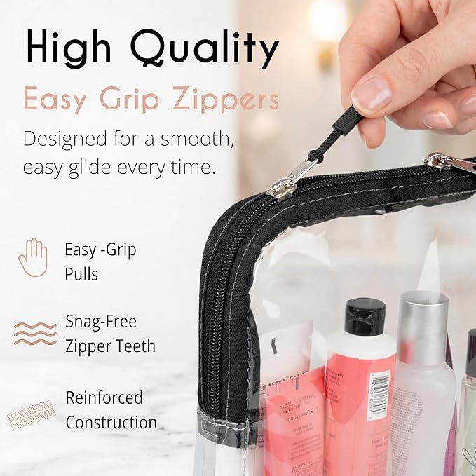 BORSALI TSA Approved Toiletry Bag, Clear, Quart Size, Rose