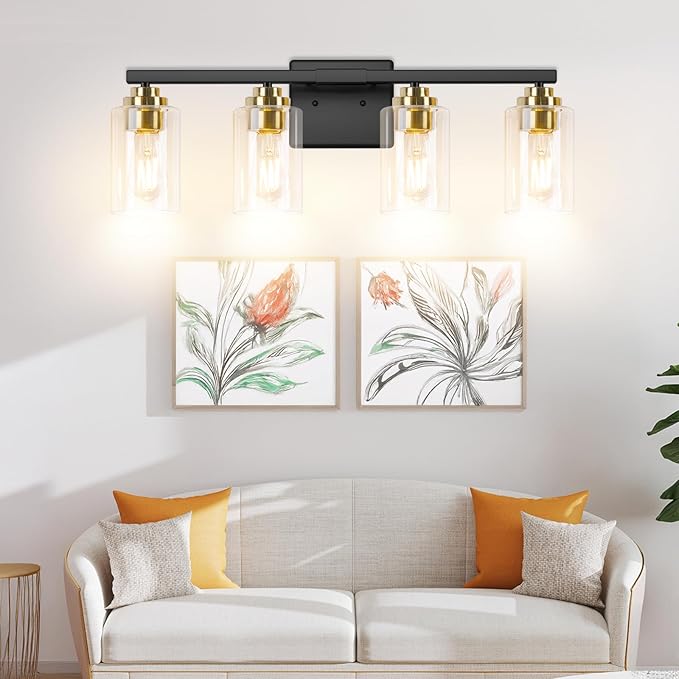 VerRon 4-Light Black & Gold Bathroom Light Fixtures Over Mirror 27 Inches