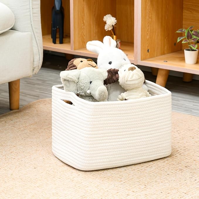 ICERZCZ Storage Baskets for Organizing, Woven Basket for Storage, Storage Baskets Bin for Shelves, Cotton Rope Basket with Handles, 12.5"Lx9.1"Wx7.9"H, (4 Packs) Off White