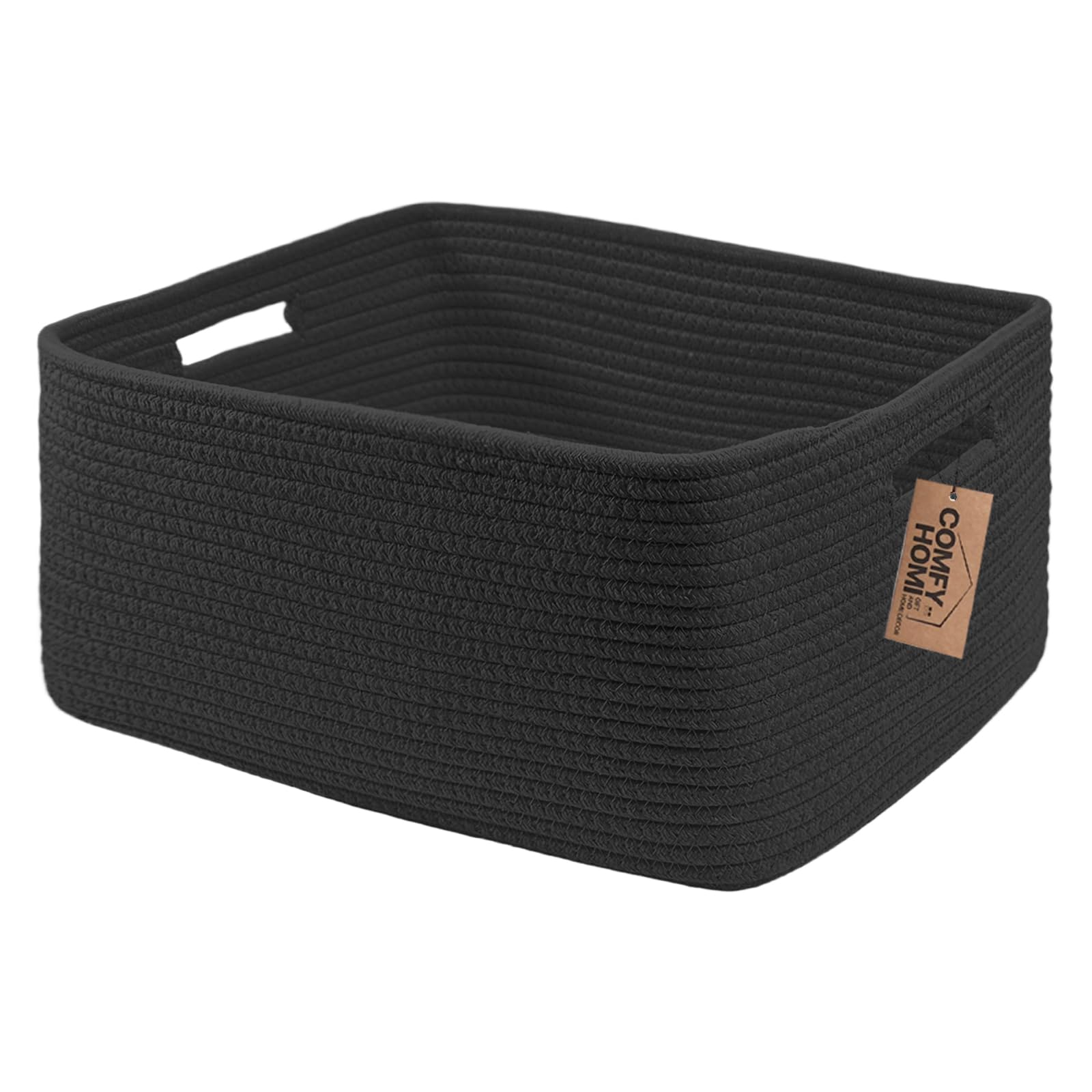 COMFY-HOMI Cotton Rope Woven Basket with Handles for Shelves,Toys,Book, Cloth Storage Baskets Bin for Organizing- 1 PCSToy Decorative Organizer for Living Room, Bathroom 17" x 13" x 7.5"