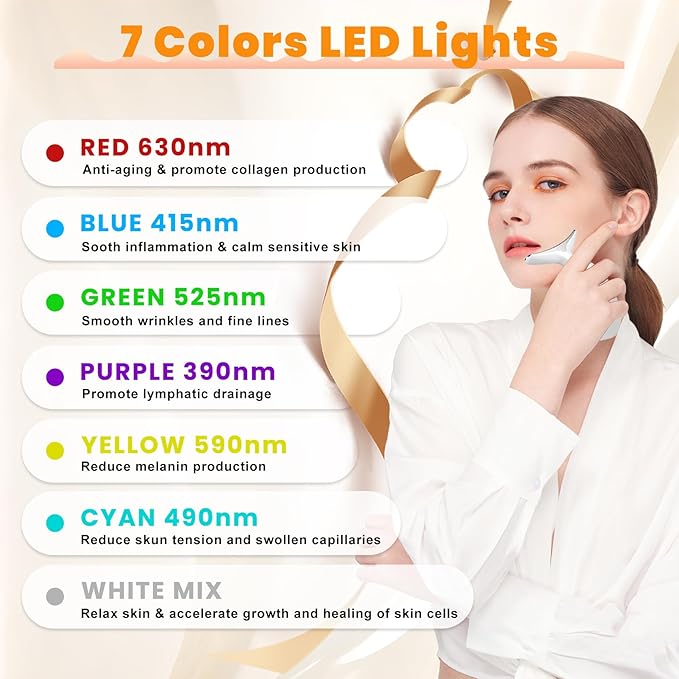 ayattecy Portable Neck and Face Massager, Multifunctional Facial Massage Tool, 7 Color Led Face Neck Massager for Skin Care Routine at Home, Easy to Use