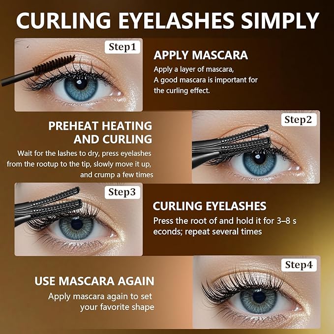 Heated Eyelash Curler - 2-in-1 Clip-Type Design, 3 Temperature Modes, USB Rechargeable Electric Eyelash Curler, Natural Curling 24H Long-Lasting Curl, Gift for Women & Girls, Shiny Black B
