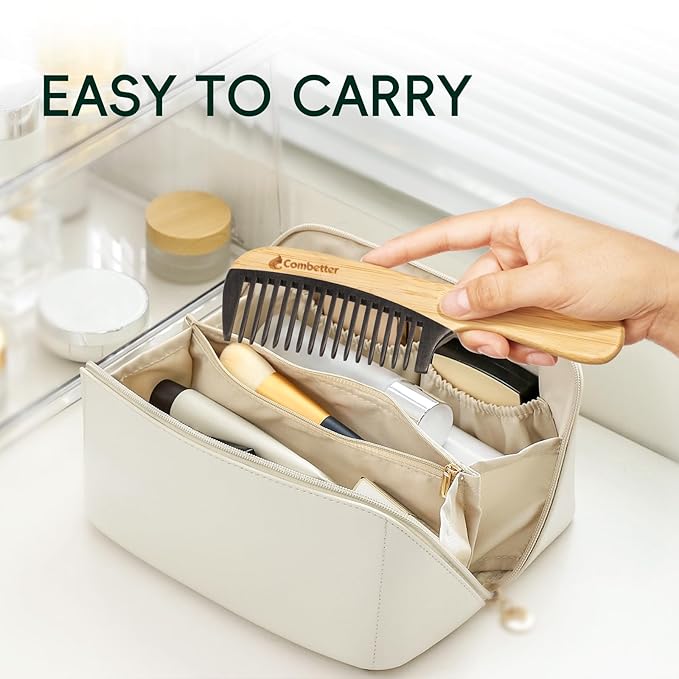 Bamboo Detangling Comb, Anti Static Comb for Curly, Thick, Think Hair & Beard, Eco-Friendly Durable Bakelite Infused Hair Comb for Women,Men (Wide Tooth with Handle)
