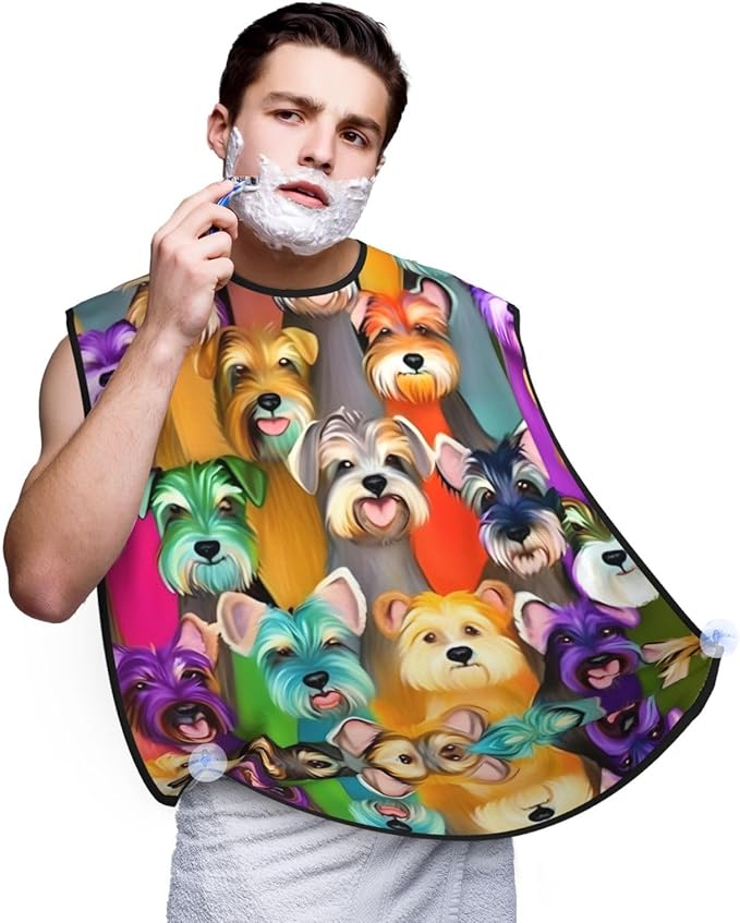 NOUZU Oil Cute Schnauzer Dogs Print Beard Bib Apron For Men, Beard Hair Catcher For Men Shaving Trimming,Beard Cape Cloth