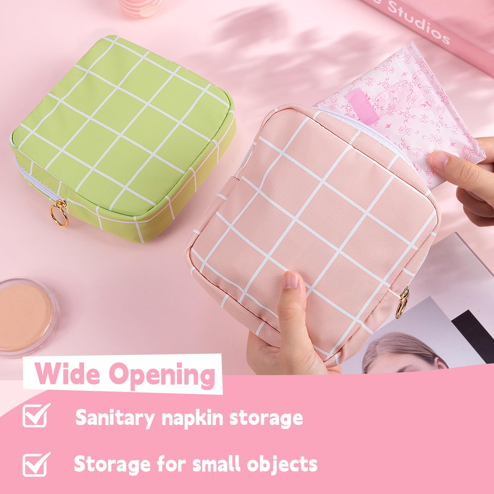 Desing Wish Period Bag Pouch Soft Cloth Sanitary Napkin Storage Bag Portable Menstrual Pad Pouches Tampon Holder for Purse First Period Kit for Girls 9-12 (Red-Blue Check)