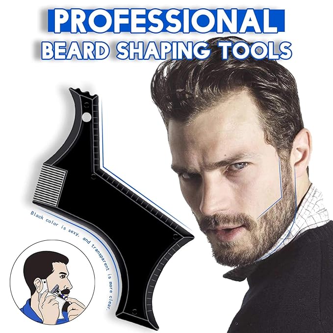 Beard Shaping Tool Trimmers for Men, Kucheed Beard Shaper with Inbuilt Comb Cool Care Black Transparent, Beard & Mustache Trimmers Cut Buddy Beard Lineup Tool Styling Template Comb barber Accessories