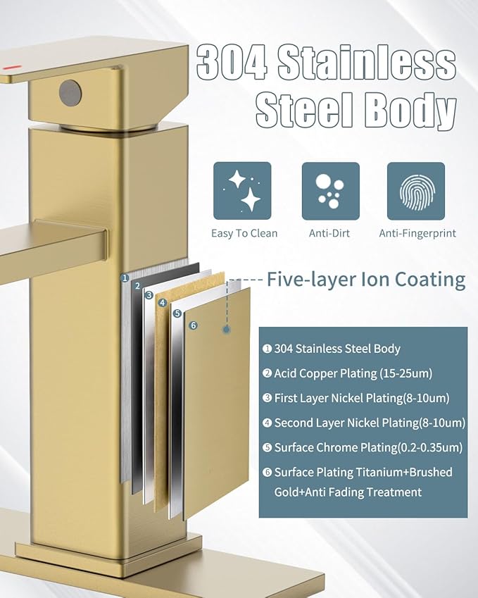 Bathroom Faucet, Brushed Gold Bathroom Sink Faucets & Parts(Pop-up Drain+6" Escutcheon Plate+Supply Hoses), Vanity Faucet for Vessel Sink, llaves para lavamanos de baño